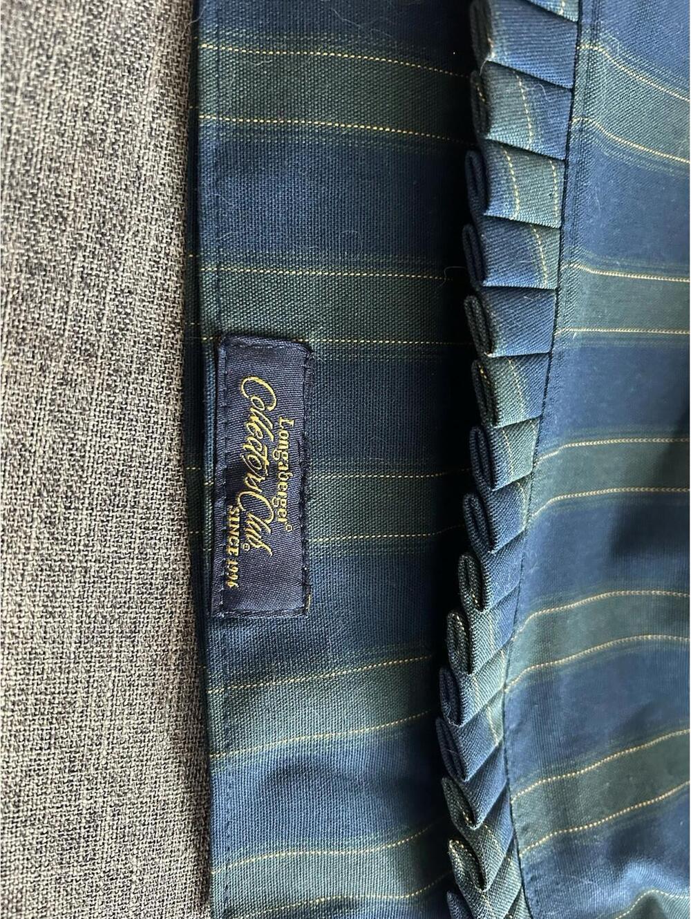 Longaberger 2006 Collectors Club Basket Liner w/ Snap Striped Navy Green - Picture 6 of 6